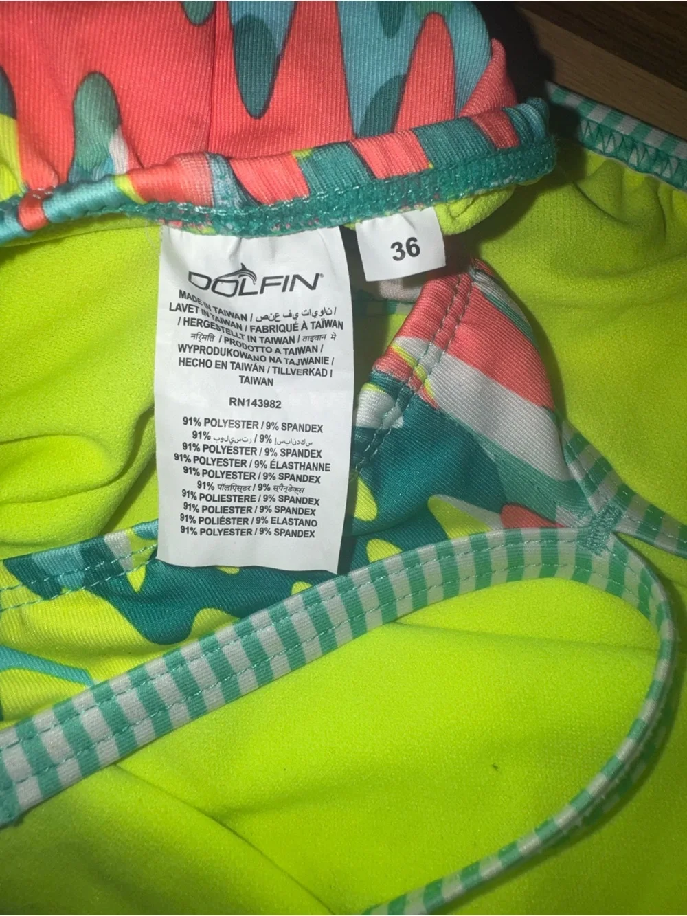 Dolfin Uglies V-Back swimsuit in the  Zippy print, size 36  EUC